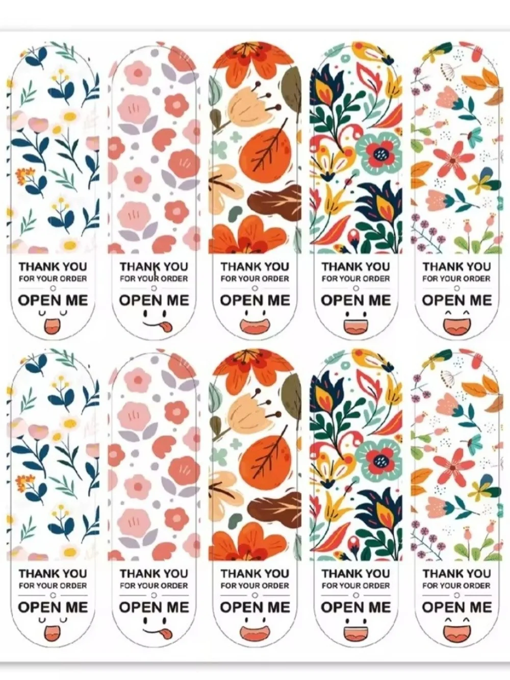 100pcs Floral Thank You 'Open Me' Sticker Labels - Assorted Colors